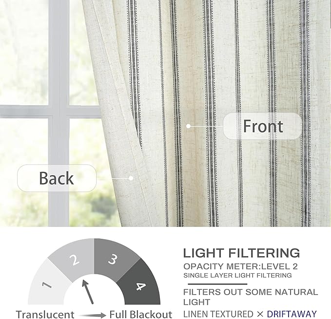 DriftAway Farmhouse Vertical Striped Linen Blend Textured Light Filtering Semi - Image 5