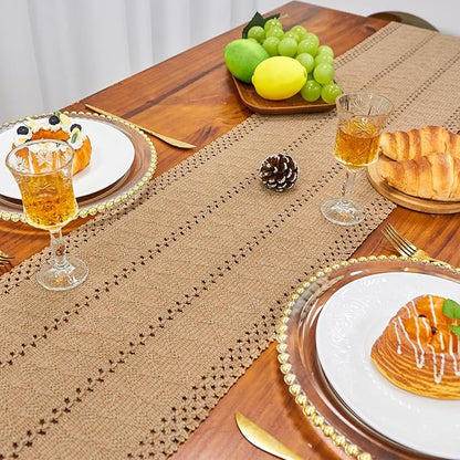 FEXIA Brown Table Runner Boho Fall Burlap Coffee - Image 3