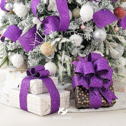 HUIHUANG Purple Wired Ribbon for Christmas Tree 2.5 inch Purple Glitter Diamond - Image 3