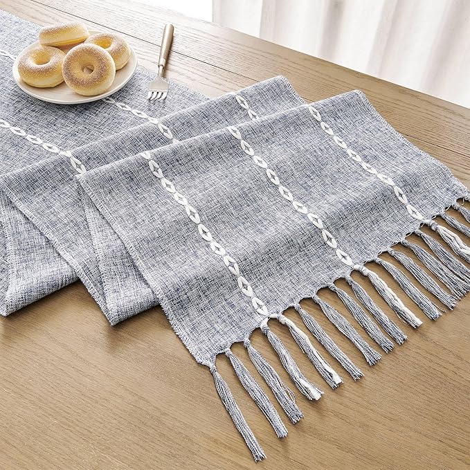 ZeeMart Farmhouse Braided Striped Table Runner, Rustic Navy Blue Table Runners - Image 7
