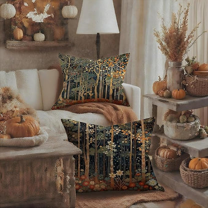 Rustic William Morris Inspired Autumn Forest Decor Throw Pillow Covers 18x18 - Image 3