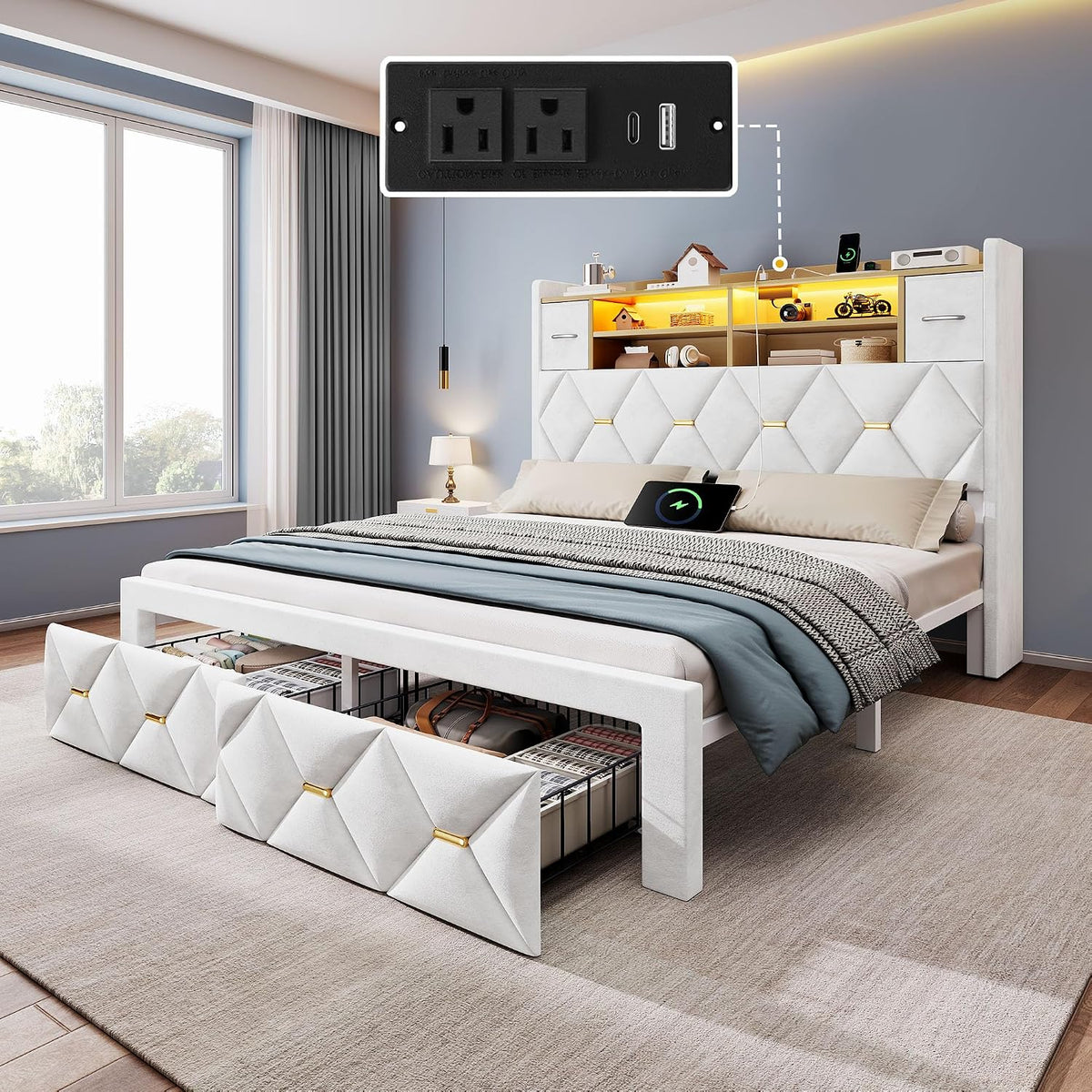 yitahome full size bed frame with 2 storage, main product view