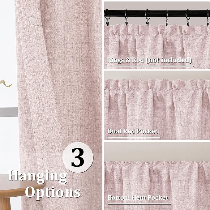 Gwine Blush Pink Kitchen Curtains 36 Inch Length 2 Panels, Light Filtering - Image 4