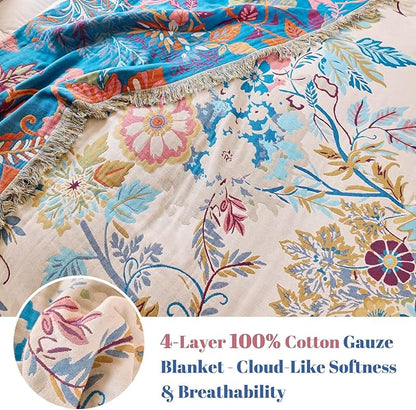 MSGKV Boho Throw Blanket for Couch Cotton Floral Blanket 50"x60" Throws for - Image 4