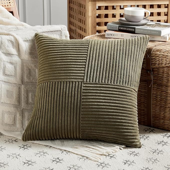Fancy Homi 2 Packs Olive Green Decorative Throw Pillow Covers 22x22 Inch - Image 2