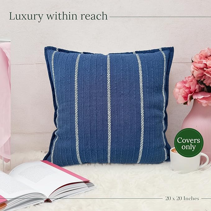 SanVia Indigo Snug Premium Cotton Throw Pillow Covers, 20 x 20 Inches, Artisan - Image 5