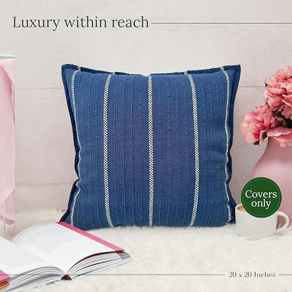 SanVia Indigo Snug Premium Cotton Throw Pillow Covers, 20 x 20 Inches, Artisan - Image 5