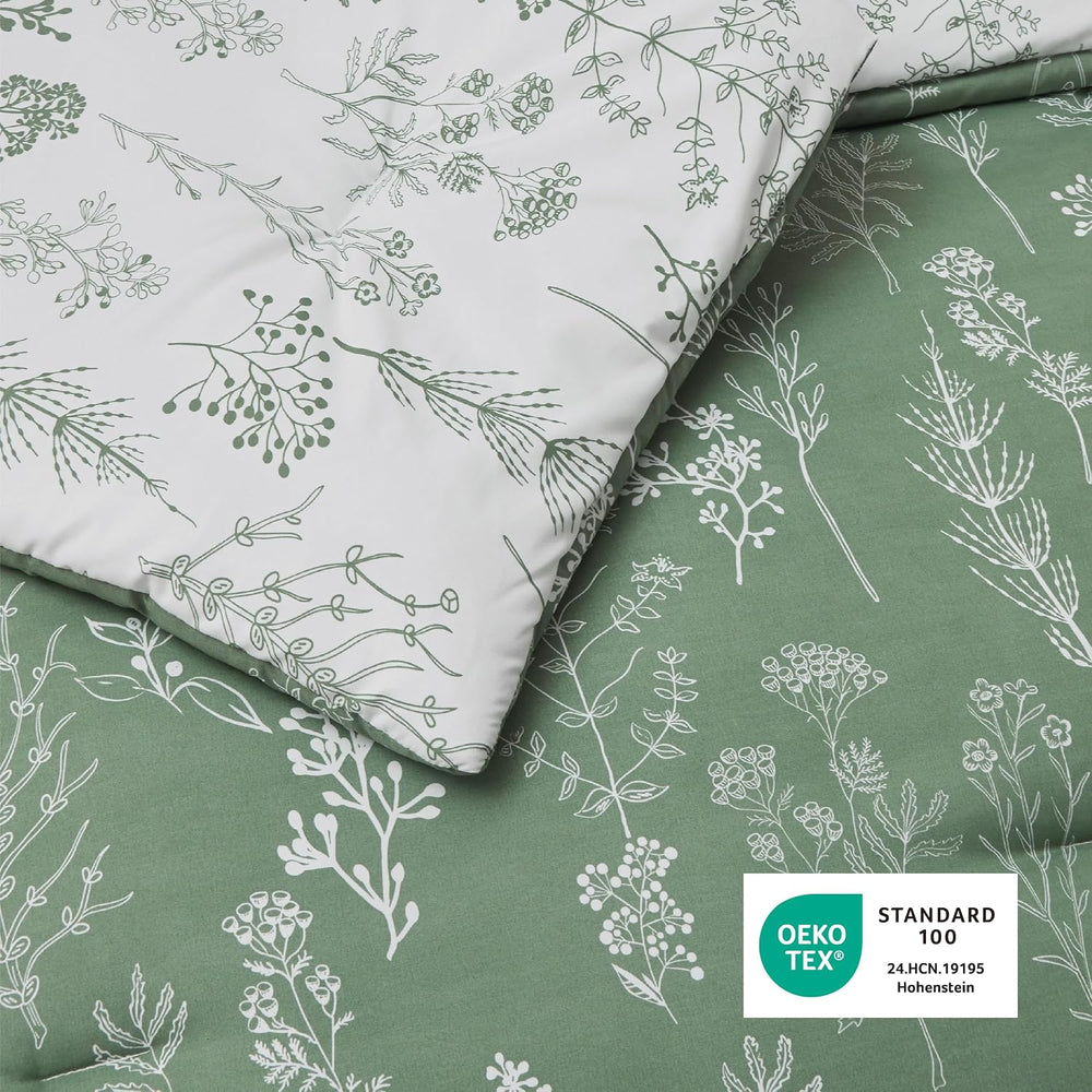 Bedsure Floral Comforter Set Cute Bedding Set Queen Reversible Green