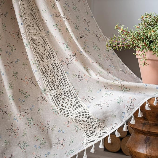ENJOYBRIDAL Floral Curtains 63 Inch Length 2 Panels Crochet Lace Patchwork by ENJOYBRIDAL