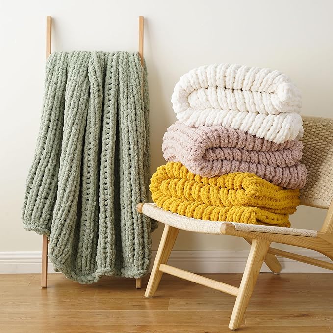 Battilo Cream Chunky Knit Throw Blanket, Soft and Thick White Chenille Throw - Image 8