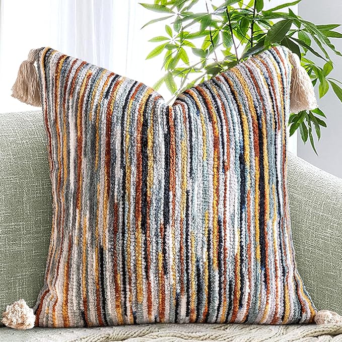 AmHoo Boho Throw Pillow Cover Decorative Bohemian Woven Tufted Striped Farmhouse by AmHootextile