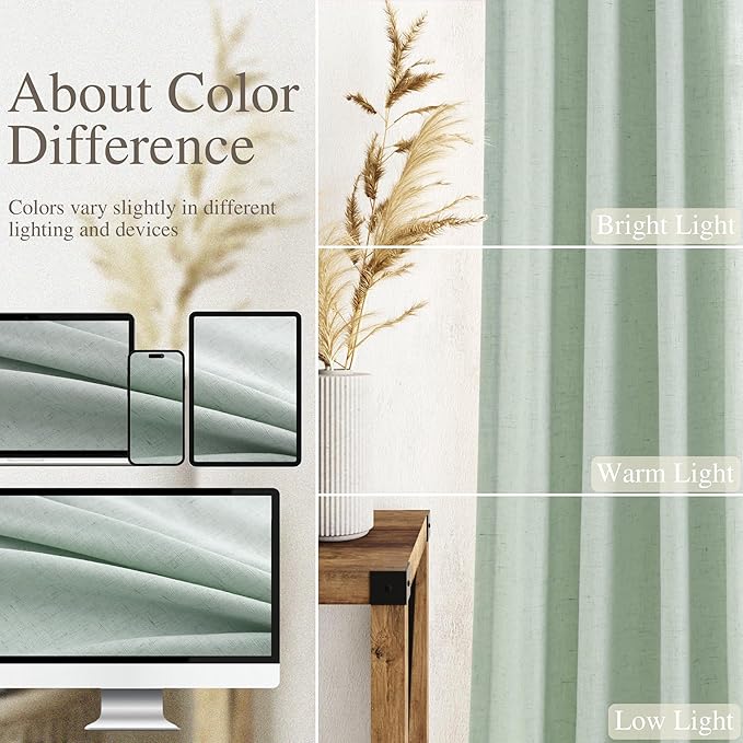 Aqua Green Linen Curtains 90 Inch Long 2 Panels Set - Image 3