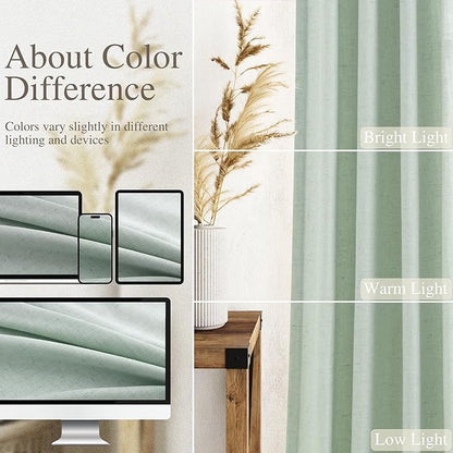 Aqua Green Linen Curtains 90 Inch Long 2 Panels Set - Image 3