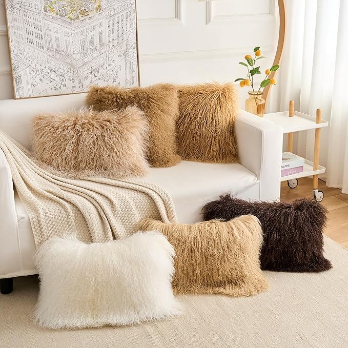 Genuine Mongolian Lamb Fur Pillow Cover – 12"x20" Rectangular Cushion Case – - Image 8