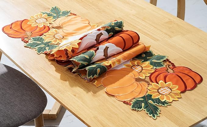 Thanksgiving Table Runner Embroidery Cutout Pumpkin Fall Table Runners Kitchen - Image 3