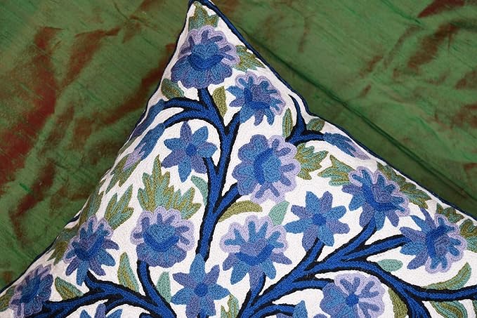 Blue Tree of Life Pillow Cover Indigo Plant Floral Pillowcase Needlepoint - Image 5