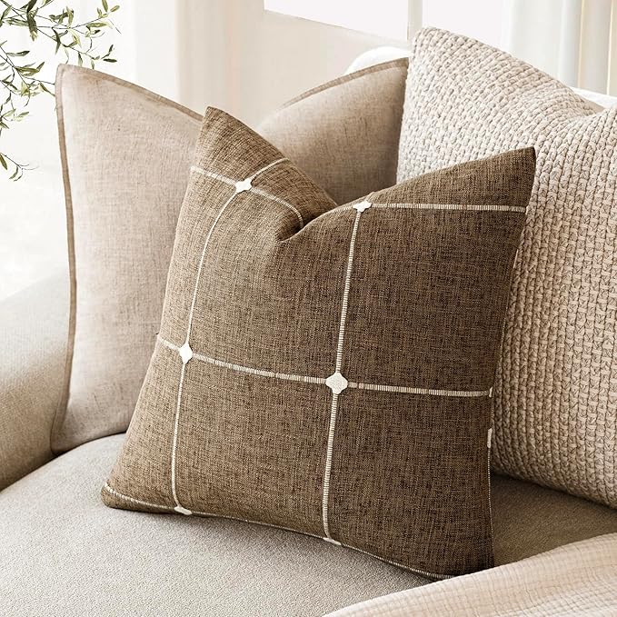 Foindtower Pack of 2 Decorative Faux Linen Jacquard Check Throw Pillow Covers - Image 5