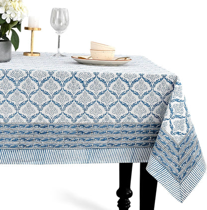 CPC Indigo Regal Tablecloth 100% Cotton 60x60 Inch Indian Block Print Rectangle Table Cover, Table Cloth for Gifting in Weddings, Halloween, Fall, Christmas, Thanksgiving