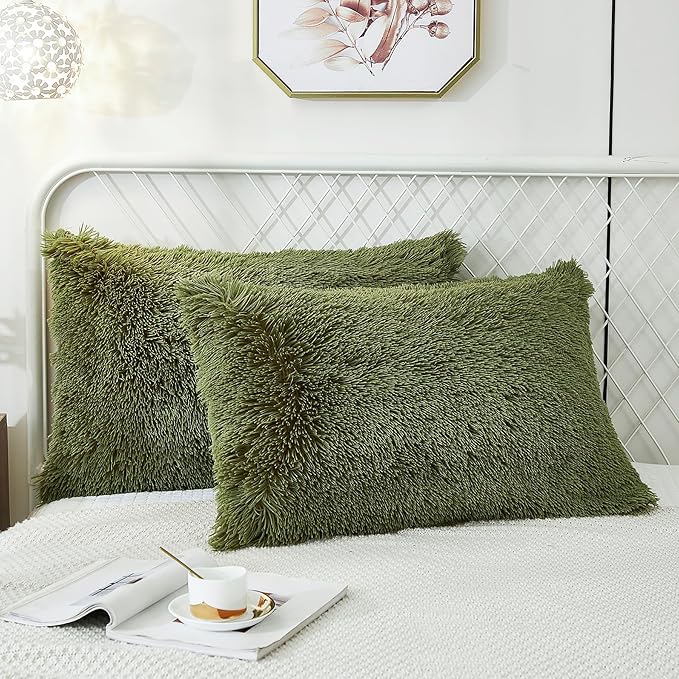 Uhamho Set of 2 Standard Pillowcases Faux Fur Throw Pillow Covers Queen Size - Image 2