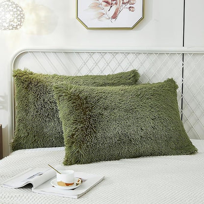 Uhamho Set of 2 Standard Pillowcases Faux Fur Throw Pillow Covers Queen Size - Image 2