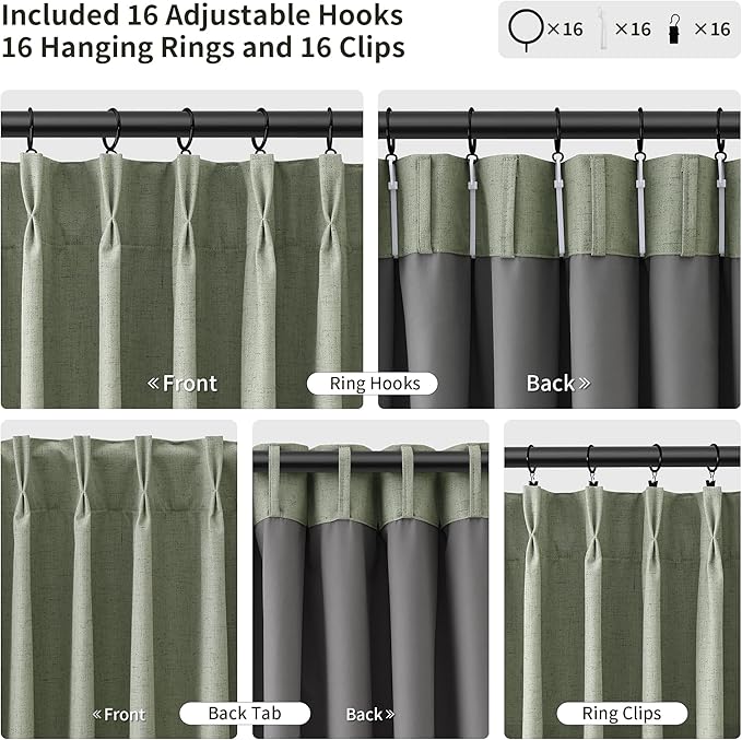 Pinch Pleat 100% Blackout Linen Curtains 96 Inches Long - Image 6