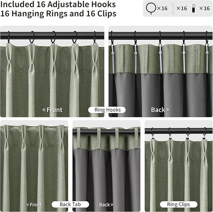 Joywell Pinch Pleated 100% Blackout Linen Curtains 105 Inches Long - Image 3