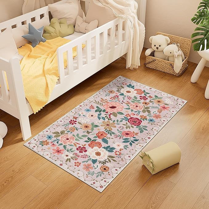DUKINO 2x4 Rug for Entryway, Washable Kitchen Floral Runner Rug - Image 3