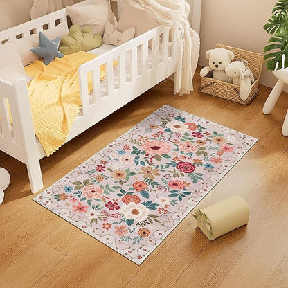 DUKINO 2x4 Rug for Entryway, Washable Kitchen Floral Runner Rug - Image 3