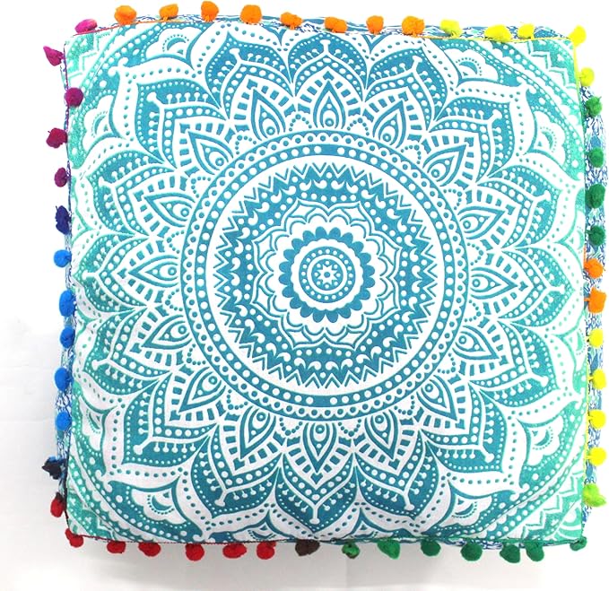 CRAFT KALA Green Ombre Large Hippie Mandala Meditation Floor Ottoman Pillow - Image 7