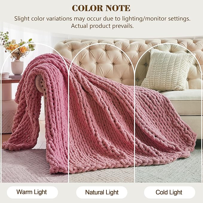Carriediosa Chunky Knit Throw Blanket 50" X 60", 100% Hand Made Large Chenille - Image 2