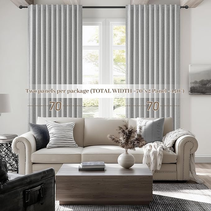Gray Blackout Curtains 70 Inches Extra Wide Linen Curtains 96 Inch Length - Image 6