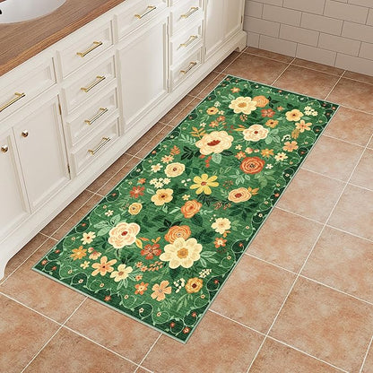 DUKINO 2x4 Rug for Entryway, Washable Kitchen Floral Runner Rug - Image 3