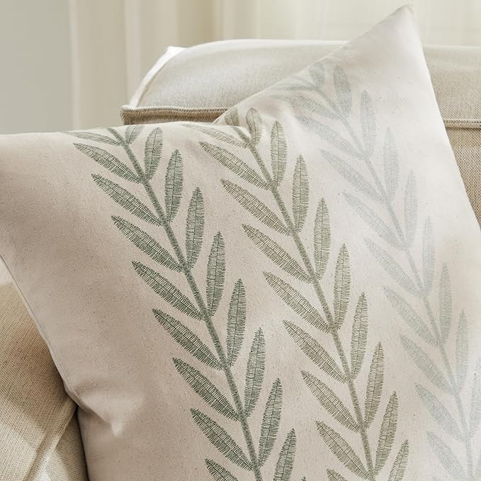 100% Cotton Farmhouse Leaves Throw Pillow Covers Set of 2, 18x18 Inch Mixed - Image 2