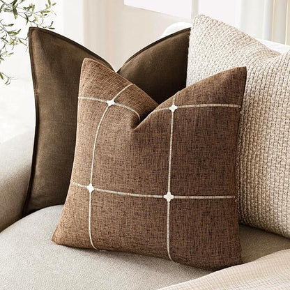 Foindtower Pack of 2 Decorative Faux Linen Jacquard Check Throw Pillow Covers - Image 5