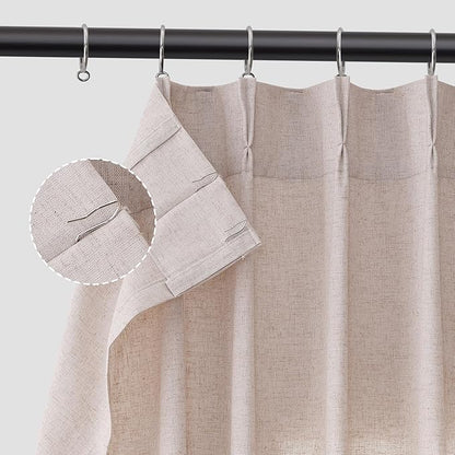 Oatmeal Pinch Pleat Linen Curtains 102 Inch Length 2 Panels Set - Image 5