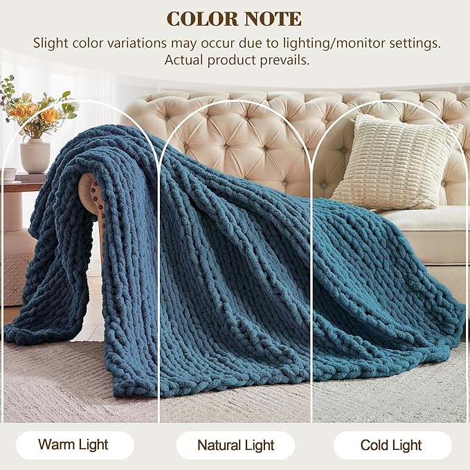 Carriediosa Chunky Knit Throw Blanket 50" X 60", 100% Hand Made Large Chenille - Image 2