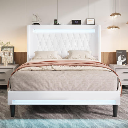 allewie full size upholstered bed frame with led, close-up detail