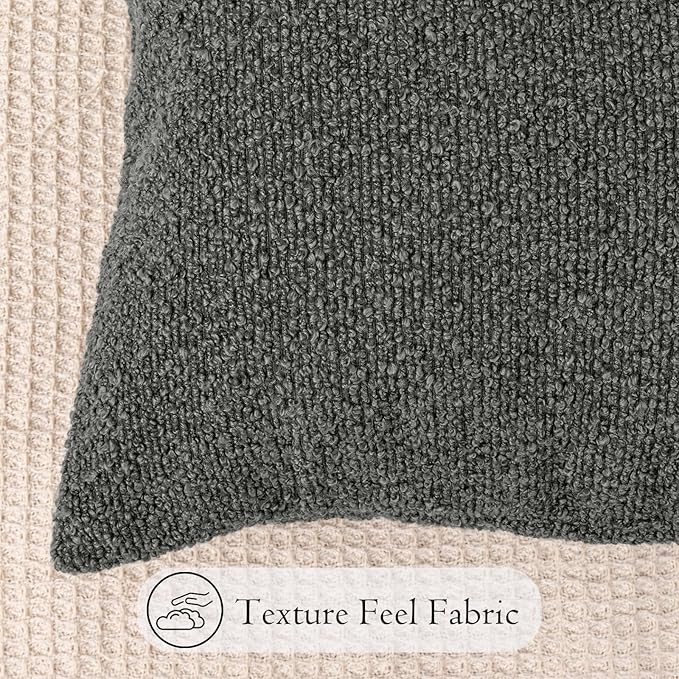 12x24 inch Boucle Lumbar Pillow Cover, Dark Grey Woven Texture Neutral Long - Image 4