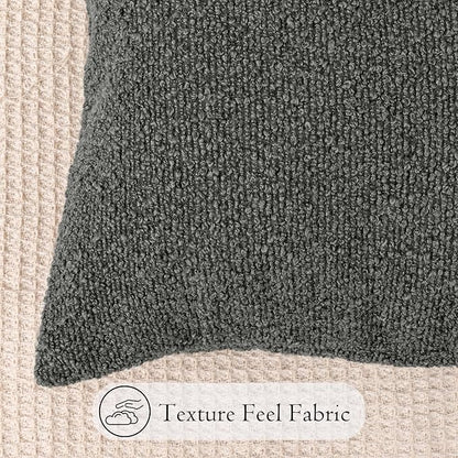12x24 inch Boucle Lumbar Pillow Cover, Dark Grey Woven Texture Neutral Long - Image 4