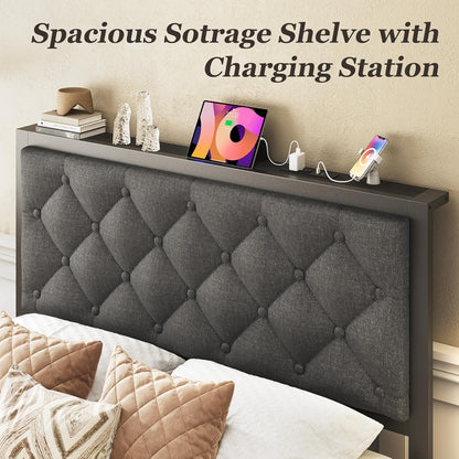 fluest twin bed frame with storage drawer, upholstered showing dimensions