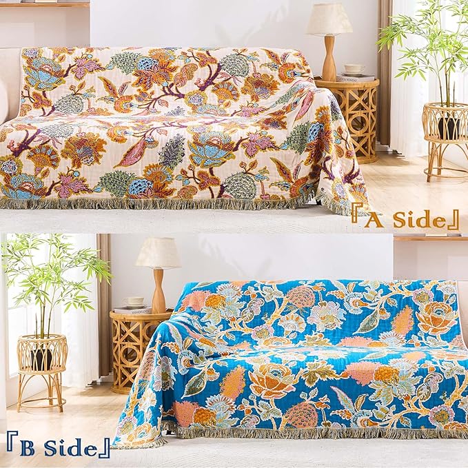 Boho Throw Blanket for Bed, 100% Cotton Soft Rustic Quilt Fall Blanket - Image 4