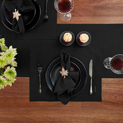 Home Ekaa Cotton Linen Black Table Runner 120 Inches Long – Washable Hemstitch - Image 4