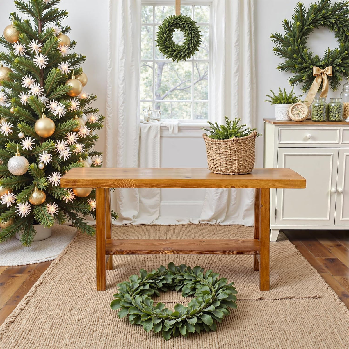 warmiehomy solid wood bench, 30” rustic farmhouse entryway, package contents