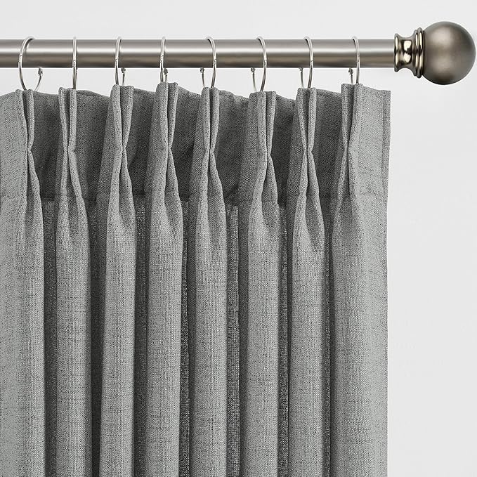 RAIN CITY Grey Linen Curtains 63 Inches Long Pinch Pleated by RAIN+CITY