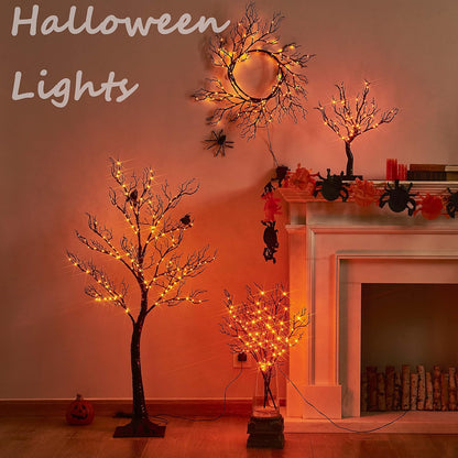 Hairui Lighted Halloween Tree with 150 Orange Fairy Lights 4FT, Spooky Black Tree Lights Plug in for Indoor Outdoor Home Halloween Party Decoration