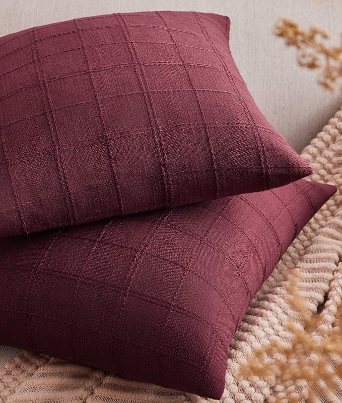 ZeeMart Linen Checked Throw Pillow Covers Set of 2, 24x24 Inch Allover Grid by ZEEMARTONLINE
