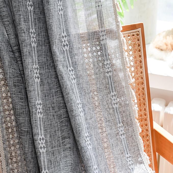 ColorBird Grey Curtains for Living Room 2 Panels Set, Linen Curtains 84 Inches - Image 6