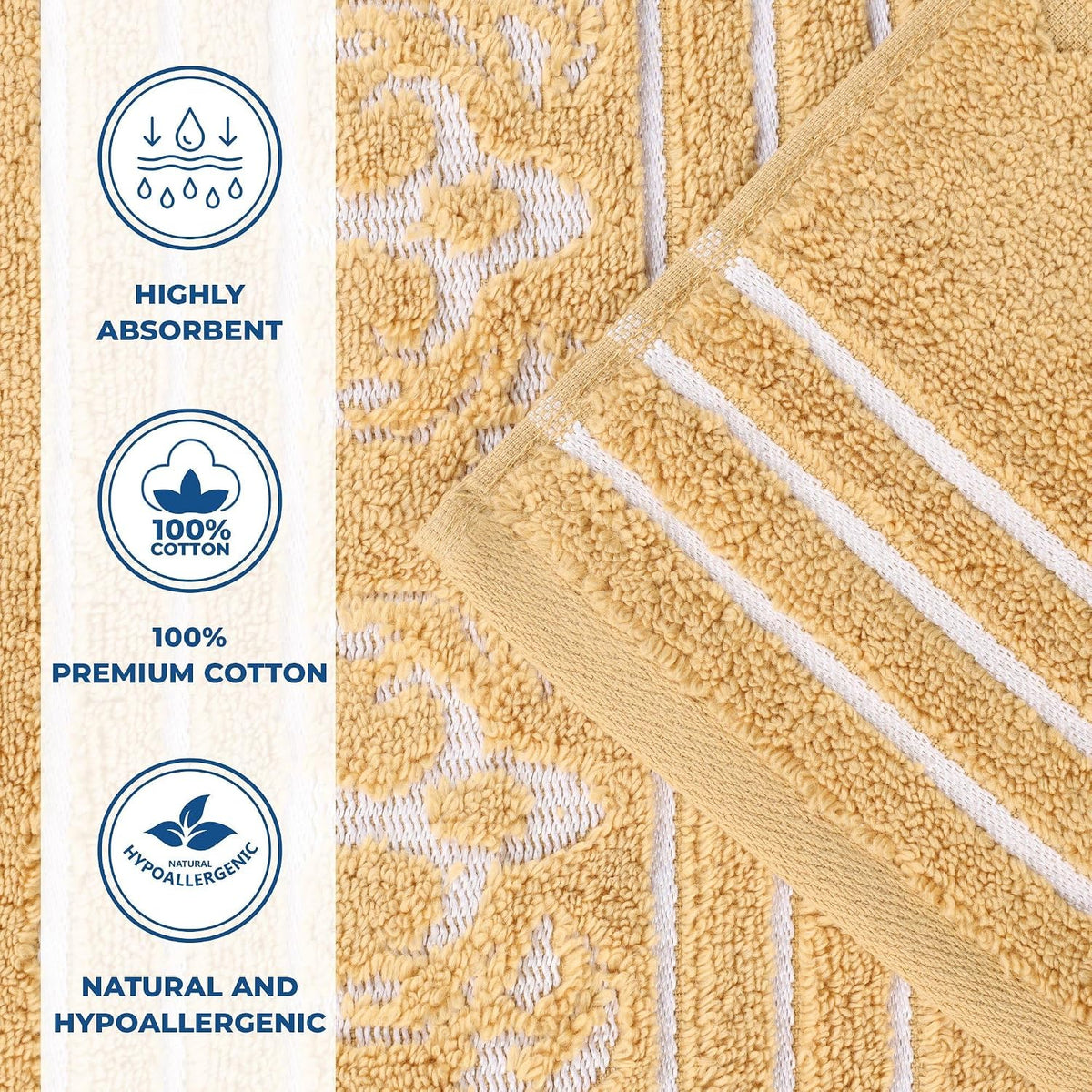 superior cotton bath towel set, large plush absorbent showing dimensions