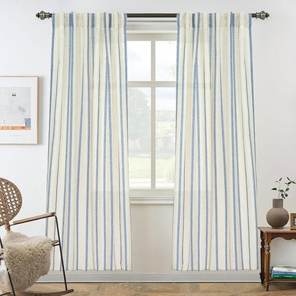 DriftAway Farmhouse Vertical Striped Linen Blend Textured Light Filtering Semi by DriftAway
