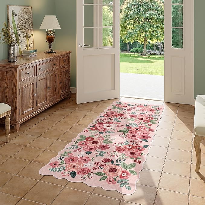 DUKINO 2x5 Washable Runner Rugs, Non Slip Floral Print Entryway Rug - Image 9